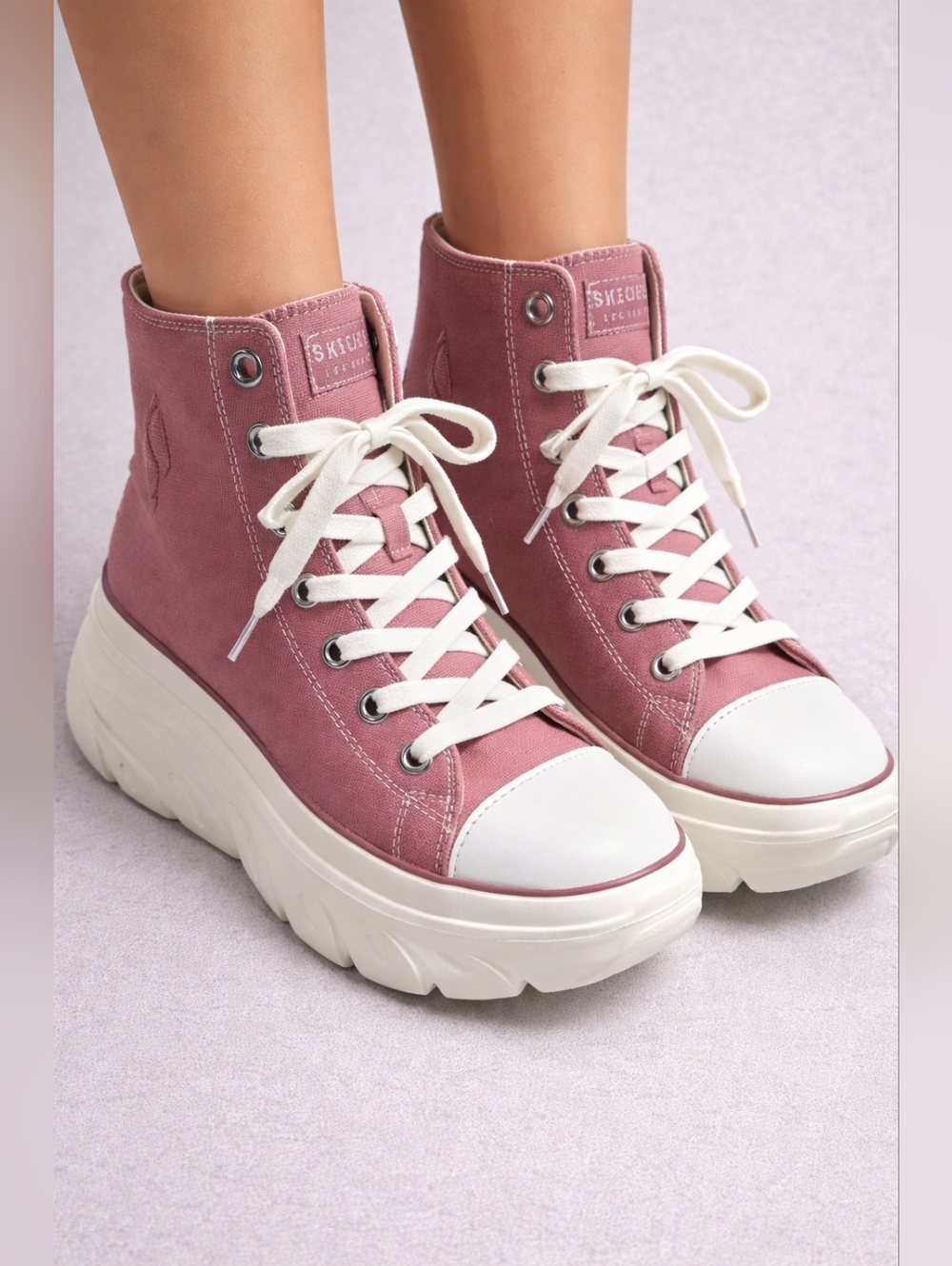 Skechers Pink Platform High Top Sneakers Size 8.5 Chunky Sole